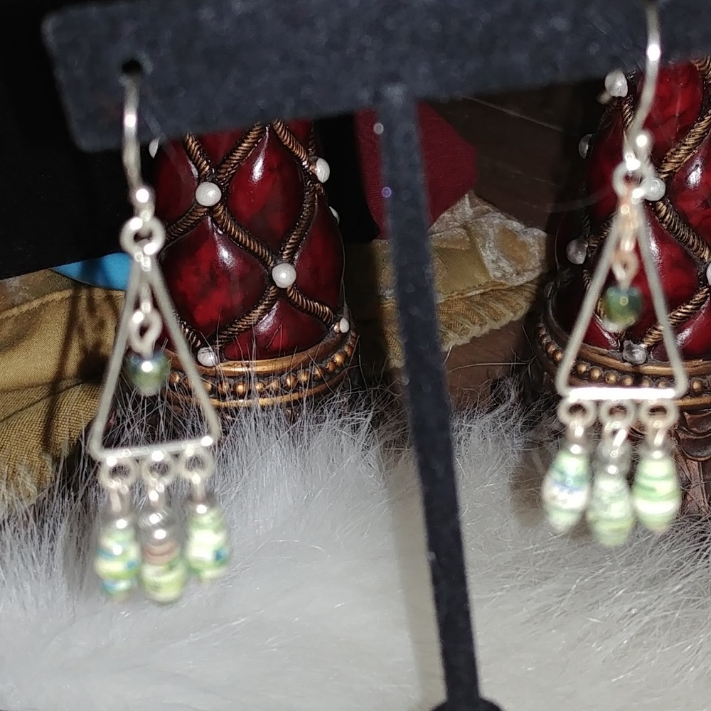Green and Silver bohemian renaissance earrings
